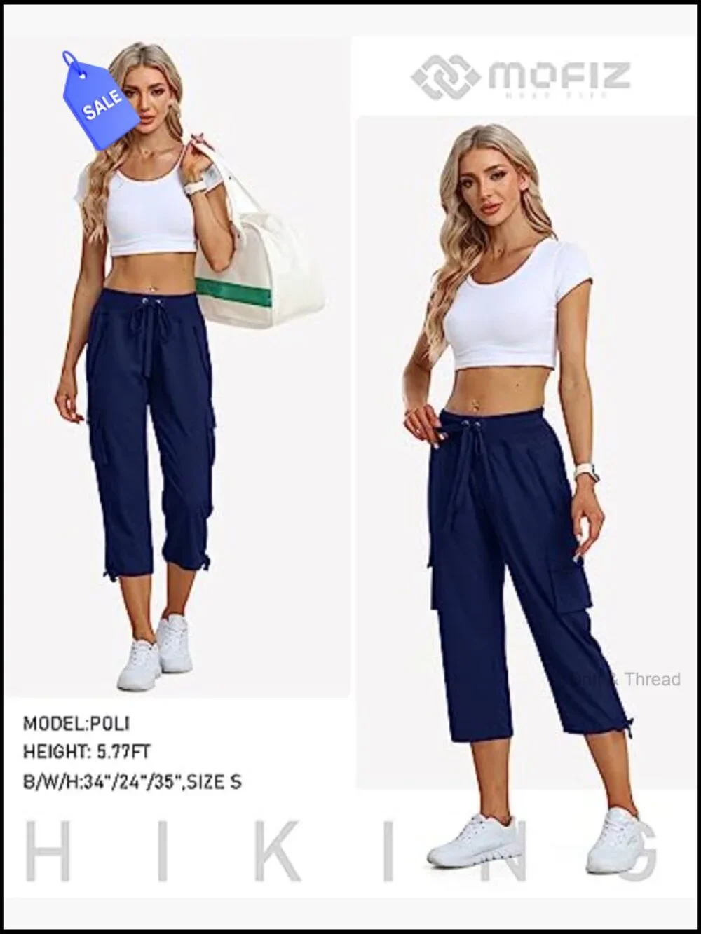 Women's Cargo Capris Pants Loose Fit Hiking Quick Dry Travel Pants